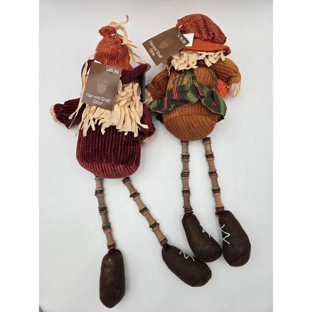 Scarecrow Couple Shelf Sitters Spool Bead Legs Welcome Sign‎ Autumn Decor 17